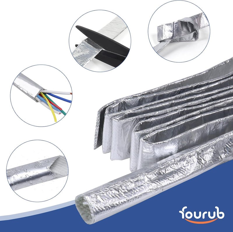 FOURUB Automotive Aluminum Heat Shield Sleeve Wrap Wire Up to 485 °F, Cable Heat Shield Fire Sleeve Heat Resistance Silver Inner Diameter (3/4"-14ft) - Image 4